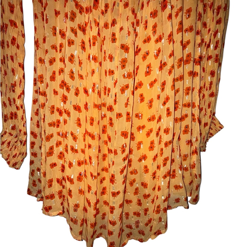 Free People Long Sleeve smocked open back orange 🍊 Floral Dress - Picture 7 of 11